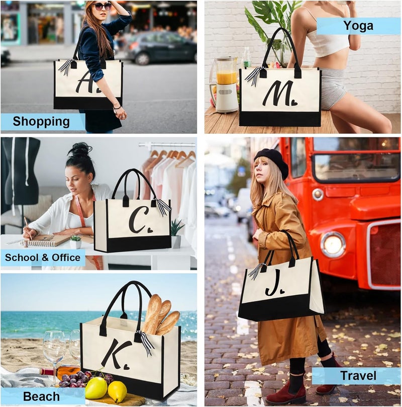 shenee Initial Canvas Tote Bag, Personalized Beach Jute Bag Present for Women Holiday,Friends Birthday Gift,Wedding, New Year - Image 5